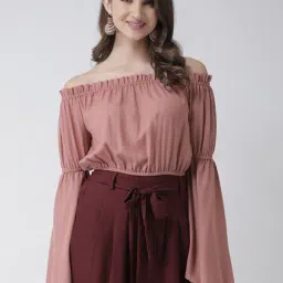 KASSUALLY Pink Relaxed Fit Crop Top-image-1