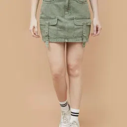 Ginger By Lifestyle Green Cotton Regular Fit Skirt-picture-25