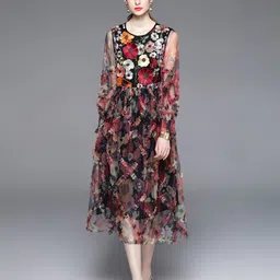 JC Collection Women Floral Printed Round Neck A-Line Dress-picture-40