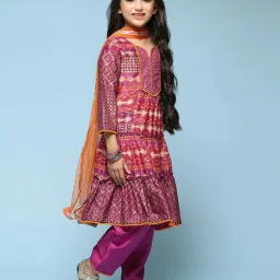 BIBA Girls Kids Purple Cotton Printed Kurta Set image 4