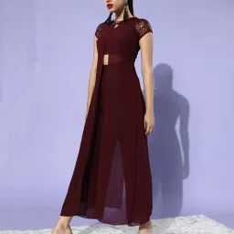 Miss Chase Wine Embellished Jumpsuit image 4
