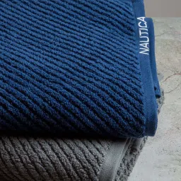 Nautica Cross View Navy & Steel Grey Cotton 600 GSM Fluffy Zero Twist Bath Towel - Set of 2 image 4