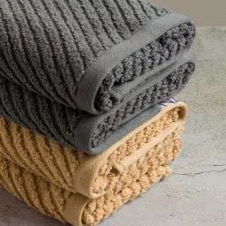 Nautica Cross View Steel Grey & Wheat Cotton 600 GSM Fluffy Zero Twist Hand Towel - Set of 4 image 4