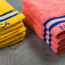 Nautica Vintage Crew Stripe Yellow & Coral Cotton 500GSM Super Soft Zero Twist Face Towel - Set of 8 image 4