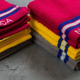 Nautica Vintage Crew Stripe Burgundy, Yellow & Grey Cotton 500 GSM Zero Twist Face Towel - Set of 12 image 4