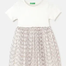 United Colors of Benetton Kids White & Beige Printed Dress-picture-40