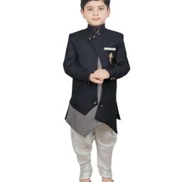 SG Yuvraj Kids Navy & White Solid Sherwani with Pants-picture-43