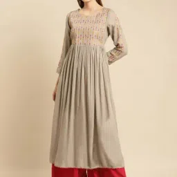 Rangita Olive Green Embellished Fit and Flare Kurta-picture-22