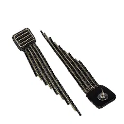 StyleCast Silver-Plated Rhinestone Studded Tasselled Square Shaped Drop Earrings image 3