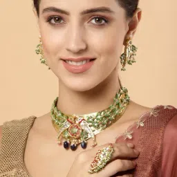 Dugran By Dugristyle Green & Golden Drop Earrings with Kundan & Pearls-picture-19
