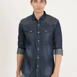 Wrangler Blue Denim Regular Fit Shirt-picture-21