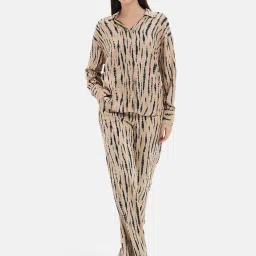 Kazo Beige Printed Relaxed Fit High Rise Trousers image 4
