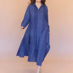 The Indian Ethnic Co Blue Cotton A-Line Fit Printed Dress-picture-37