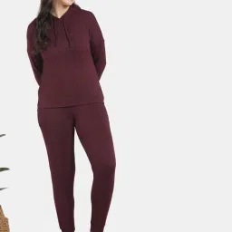 Zivame Purple Plain Hoodie Joggers Set image 4