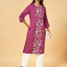 Rangmanch by Pantaloons Purple Printed Straight Kurta image 4