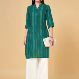 Rangmanch by Pantaloons Green Cotton Printed Straight Kurta image 4