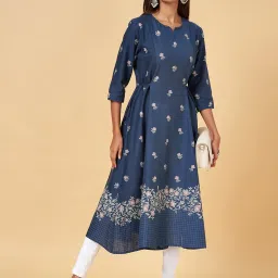 Rangmanch by Pantaloons Blue Cotton Printed A Line Kurta image 4