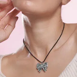 Rubans Rhodium Plated Black Pendant for Women image 2