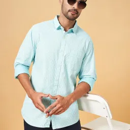 Byford by Pantaloons Light Blue Cotton Slim Fit Printed Shirt image 4