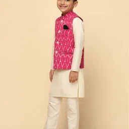 KISAH Kids Pink & White Printed Full Sleeves Kurta Set image 4