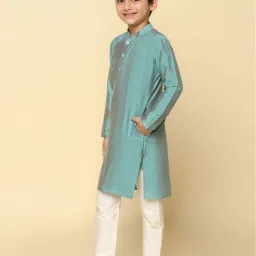 KISAH Kids Green & White Regular Fit Full Sleeves Kurta Set image 4