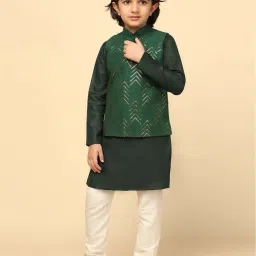 KISAH Kids Green & White Embroidered Full Sleeves Kurta Set image 4