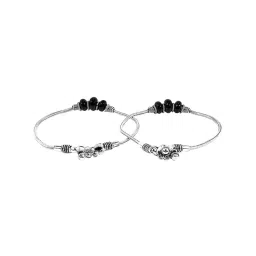 Aatmana Silver-Toned & Stone Beaded Oxidized Anklets - Set of 2 image 4
