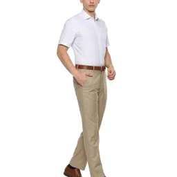 Louis Philippe Beige Regular Fit Flat Front Trousers image 4