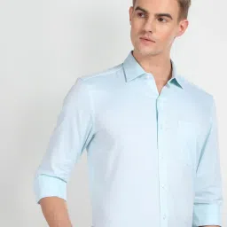 Arrow Blue Cotton Regular Fit Self Pattern Shirt image 4