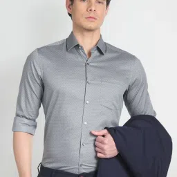 Arrow Grey Cotton Slim Fit Printed Shirt image 4