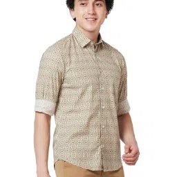 ColorPlus Beige Cotton Tailored Fit Printed Shirt image 4