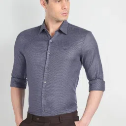 arrow new york Arrow Newyork Blue Cotton Slim Fit Self Pattern Shirt image 4