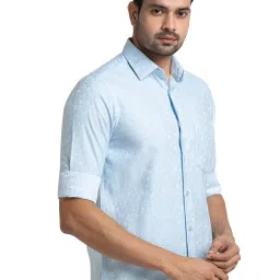 ColorPlus Light Blue Cotton Tailored Fit Printed Shirt image 4