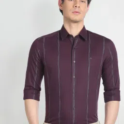 arrow new york Arrow Newyork Purple Cotton Slim Fit Striped Shirt image 4