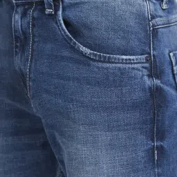 Spykar Mid Blue Cotton Regular Fit Distressed Jeans image 4