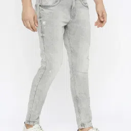 Spykar Light Grey Cotton Slim Fit Distressed Jeans image 4