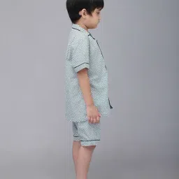 Biglilpeople Boys White & Green Printed Shirt with Shorts image 3