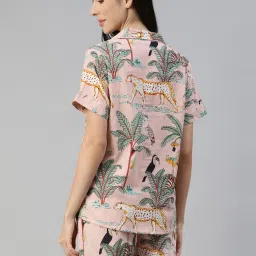 Divena Pink & Green Cotton Printed Shirt & Shorts Set image 2