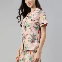Divena Pink & Green Cotton Printed Shirt & Shorts Set image 3