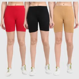 Gracit Red & Black Cotton Sports Shorts - Pack Of 3 image 1