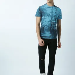 Huetrap Men Turquoise Blue Printed Round Neck T-shirt-image-95