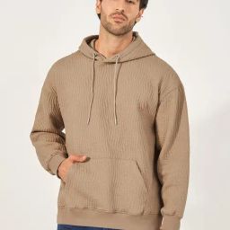 Styli Beige Relaxed Fit Self Pattern Hooded Sweatshirt-picture-24