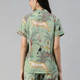 Divena Green Cotton Printed Shirt & Shorts Set image 2