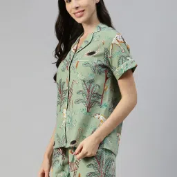 Divena Green Cotton Printed Shirt & Shorts Set image 3