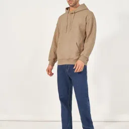 Styli Beige Relaxed Fit Self Pattern Hooded Sweatshirt image 4