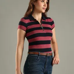 Tommy Hilfiger Red Cotton Slim Fit Striped Polo T-Shirt image 4
