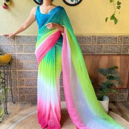 Saree Mall Multicolored Embellished Saree With Unstitched Blouse-picture-7