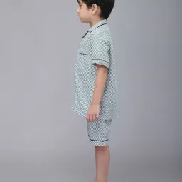 Biglilpeople Boys White & Green Printed Shirt with Shorts image 4