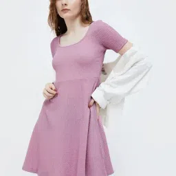 Ginger by Lifestyle Lilac Self Pattern A-Line Dress-image-67