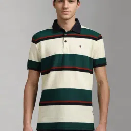 Louis Philippe Beige Slim Fit Striped Polo T-Shirt-picture-21
